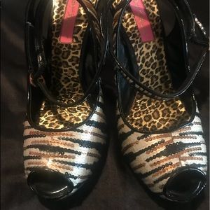 Betsey Johnson Sequin Avril Animal Print Platform Heels